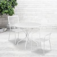 Flash Furniture CO-35RD-02CHR2-WH-GG 35.25" Round Table Set with 2 Square Back Chairs in White
